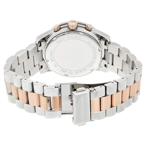 MICHAEL KORS Silver Rose Gold Chronograph Runway Watch New Battery Ready to Wear - Picture 4 of 10